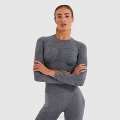 Ellesse camiseta cropped vamp ls mulheres marga cinza escuro H6R6201 roupas